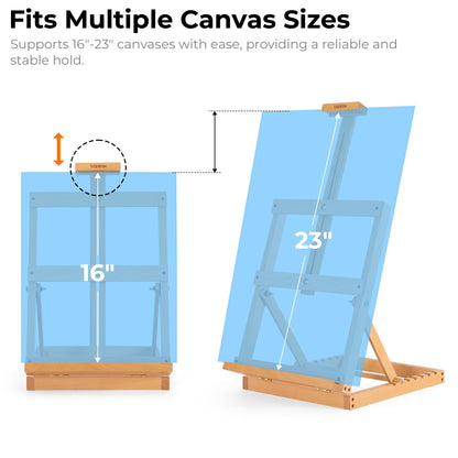 VISWIN Heavy-Duty Table Top Easel for Painting, Adjustable Beech Wood Tabletop Easel, Hold Canvas up to 23”, Portable Art Desktop Easel Stand for Adults, Artists, Beginners – Natural