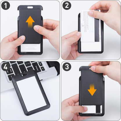 15 Pack Sliding ID Badge Holder Vertical Hard Plastic Card Case Protector Pouch,for Office School ID Credit Cards Proximity Work Badge Sleeve Key Cards Driver's Licenses (Black)