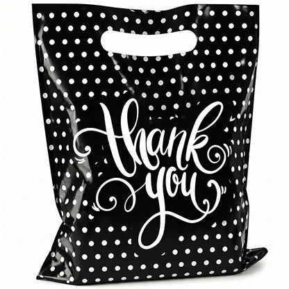 Camtoms Small Thank You Bags With Handles (9x12) - Glossy Plastic Retail Merchandise Bags for Jewelry, Boutique Accessories, Party Favors - White Bulk Packaging