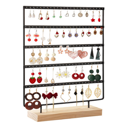 RUINENGDA Jewelry Organizer, 5 Tiers Earring Organizer with 120 Holes for Storing and Displaying Earrings of Various Styles, Models and Sizes, Removable Wooden Base for Home and Store Use