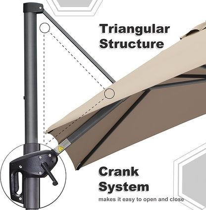 PURPLE LEAF 10' X 13' Square Cantilever Umbrella Patio Umbrella with Base Outdoor Umbrella Aluminum Offset with 360-degree Rotation for Garden Deck Pool Patio Taupe