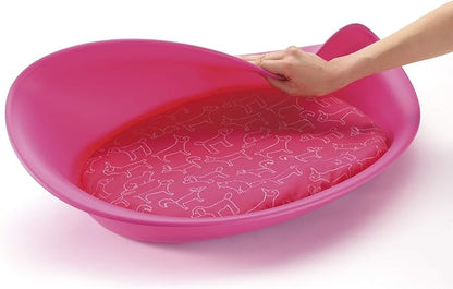 Richell Oval Plastic Pet Bed Medium, Waterproof, with 100% Polyester Washable Cushion, Pink (70008)