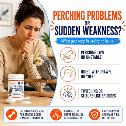 UnRuffledRx™ Bird Calcium Plus with Magnesium and D3, Dissolves Clear and Tasteless in Water, Supports Bone, Muscle, Feather and Egg Health, 45 Servings, Made in FDA-Registered USA Facility