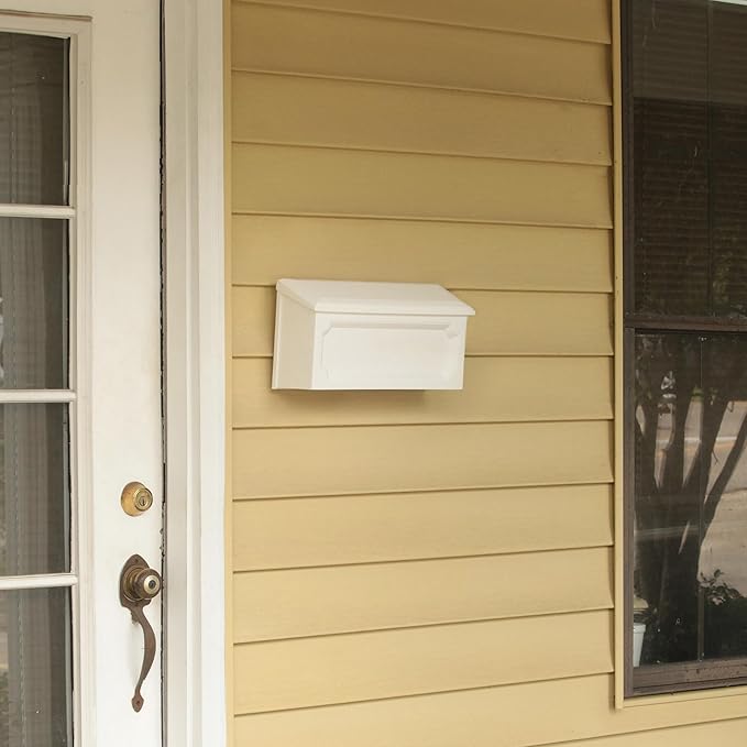 Architectural Mailboxes Windsor Plastic Wall Mount Mailbox, White, Small | Durable rust-resistant build with weather-resistant outdoor construction.