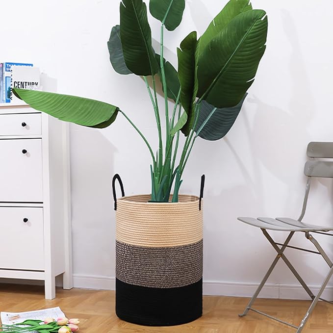 VIPOSCO Large Laundry Hamper, Tall Woven Rope Storage Basket