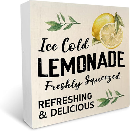 Lemon Themed Wood Decor Sign Summer Decorations for Home Wooden Box Sign for Home Bathroom Shelf Entryway Centerpiece Sitter Farm Cafe Counter Cabin Cubicle Table Top Desk Decor 7x7 Inch