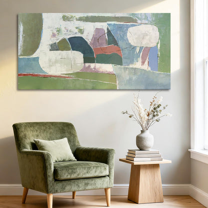 YETHEN WAL Sage Green Abstract Wall Art – 20×40 Minimalist Canvas Print, Soft Olive & Mist Blue Artwork for Living Room, Bedroom or Entryway Decor