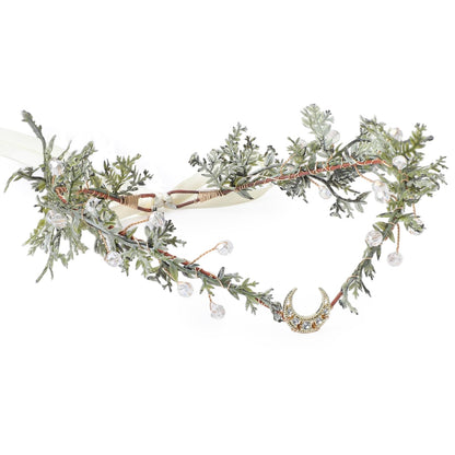 MOSTORY Green Flower Fairy Crown - Elf Crown Headpiece for Woodland Renaissance Costume Women, Floral Forest Circlet with Rhinestone for Renfaire Cosplay Photo Shoot