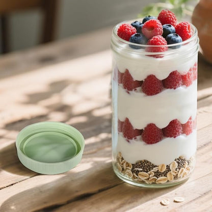 SHOWIN Overnight Oats Containers with Lids, 24oz Glass Jars with Lids 8 pcs, Light Green, Wide Mouth Mason jars for Salad, Yogurt, Snacks, Meal Prep