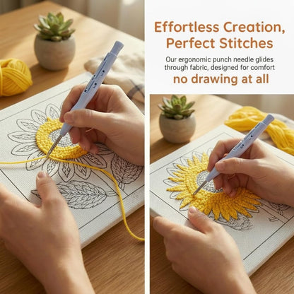 Raysqyk DIY Punch Needle Kit for Beginners - Adorable Dog with Glasses & Striped Collar | Soft Yarn Embroidery Set with Pre-Printed Fabric, Hoop & Tools | Stress-Relief Craft for Home Decor