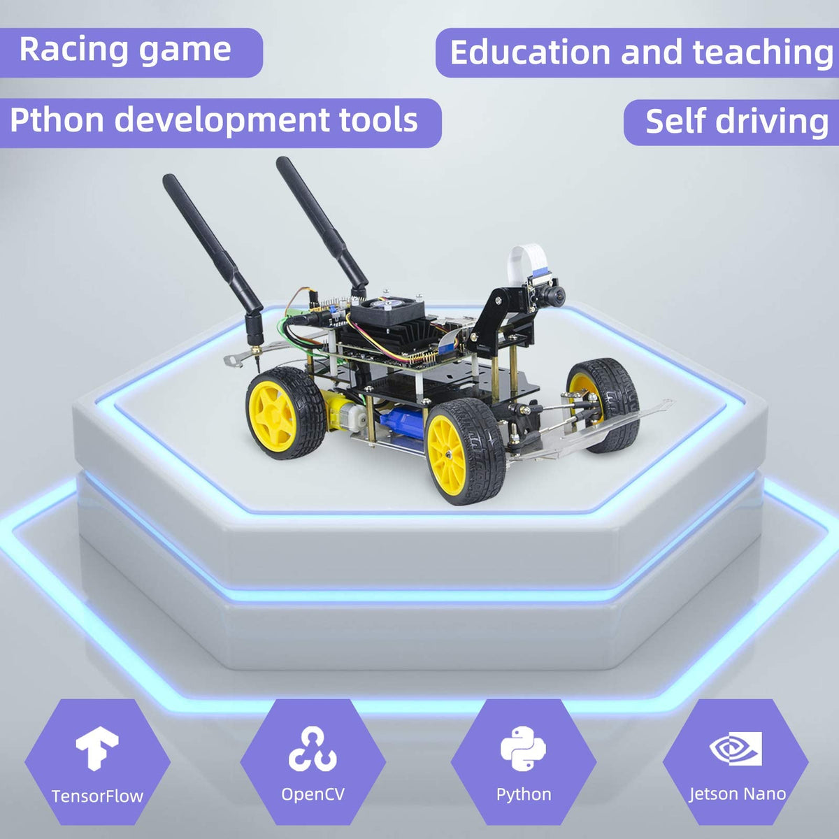 AI Racing Robot Kit Donkey Car Starter Kit Powered by Jetson Nano Deep Learning Self Driving Platform for Small Scale Cars Jetson Nano AI Smart Robot Car(Upgraded Version)