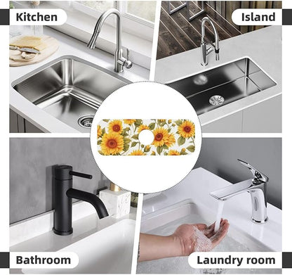 Kitchen Faucet Mat 15 x 5.5 Inch Sunflowers Faucet Draining Mat Absorbent