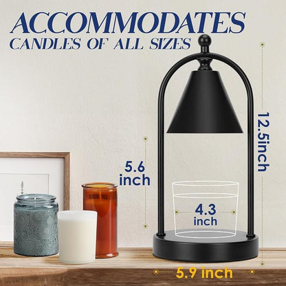 Candle Warmer Lamp with Timer, Electric Black Candle Warming Light for Bedroom, Dimmable Wax Melts Warmer for Home Decor Beside Lamp Gifts for Women (2 Bulbs Included)