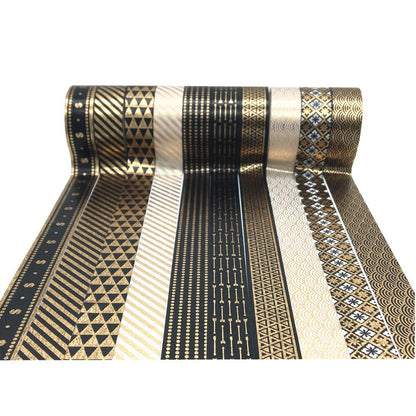 VIVIQUEN Gold Washi Tape Set 15MM Foil Skinny Masking Tape Decorative Pack for DIY Scrapbooking, Crafts, Gift Wrapping, Holiday Decoration (Black Basic Pattern 10 Rolls)