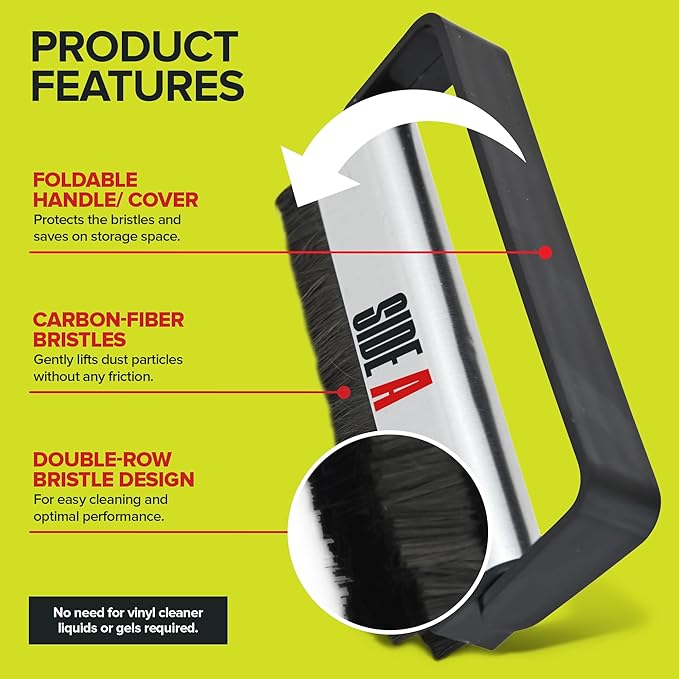 Side A Vinyl Record Brush with Soft Carbon Fibre Bristles, Anti-Static