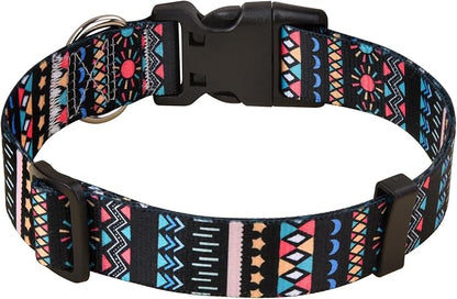 MarukoPet Dog Collar and Leash Set, Adjustable for Small Medium Large Dogs Puppy, Cute Design with Bohemia Floral Tribal Geometric Patterns Boys Girls Dog Collar(Black Bohemia Set,XS)
