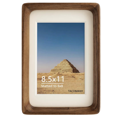 Natural Wood Photo Frames Inspired Tabletop Picture Frame with Mat, Vertical or Horizontal Display (Walnut, 8.5x11 matted to 6x8)