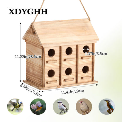 Wooden Bird Houses for Outside, 12 Rooms Hanging Bird House, Large Birdhouse for Wren Finch Bluebirds, Decorative Outdoor Bird Nesting Box