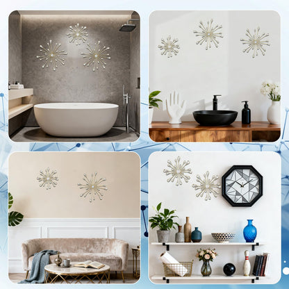 PEDOBALI 5 Pcs Starburst Wall Decor Radial Metal Artwork Gold Bling Wall Art Crystal Teardrop Modern Accent Sculptures Decorations 3D Hanging Rhinestone for Office Home Living Room Bedroom