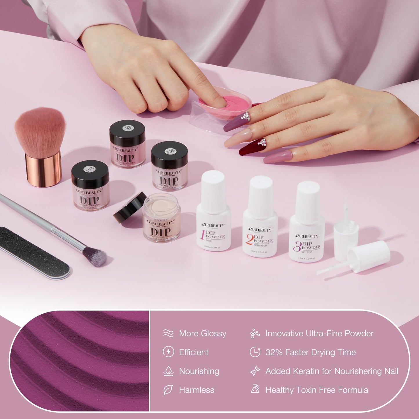 AZUREBEAUTY 31 Pcs Dip Powder Nail Kit 20 Colors Glitter Nude Brown Pink White Gray Dip Powder Liquid Set with Top/Base Coat Activator for French Nails Art Manicure DIY Salon Women Valentine's Gift