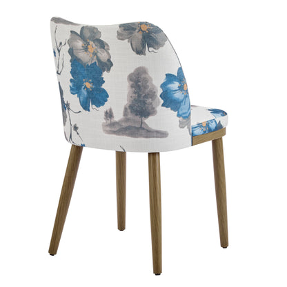 Christopher Knight Home Ringo Modern Fabric Upholstered Dining Chairs Set of 2, Wooden Dining Room Armless Chair, Curved Backrest Kitchen Side Chair, Brown+Blue+White