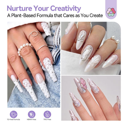 SAVILAND Non-Sticky Solid Builder Nail Gel Kit: HEMA-Free Sculpting Gels for Nail Art with Sequins Sculpture Pen for 3D Gel Nails Art Carving Extension Overlays Starters DIY Home Satin White 2.02oz
