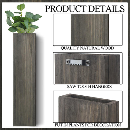 Skylety 6 Pack Wood Wall Planters for Indoor Plants Wooden Hanging Vase Farmhouse Wall Decoration for Bedroom and Living Room(Dark Brown)