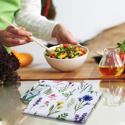 Geyoga 6 Pcs Spring Floral Kitchen Towels Flamingo Dish Hand Towels Sunflower