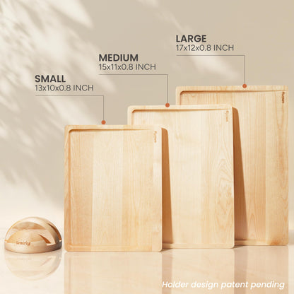 SMIRLY Wooden Cutting Board for Kitchen - Birch Wood Cutting Boards for Meal Prep, Serving, Charcuterie - Kitchen Gadgets, House Warming Gifts - Wood Chopping Board Set of 3 with Holder
