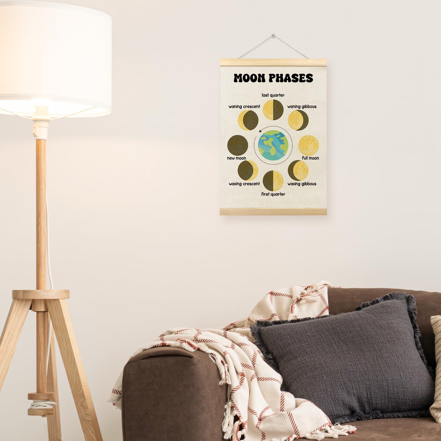 TLESKE Boho Classroom Moon Phases Chart Poster Hanger Frame for Kids, Homeschool Hanging Wall Art Room Decor for Toddlers Nursery Playroom, Preschool Prek Learning Educational Poster Prints, 12x16