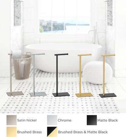 Gatco 1431B Freestanding Toilet Paper Holder Stand, Modern Bathroom Toilet Tissue Holder with Weighted Rectangle Base, Brushed Brass Finish, 22.25 Inch