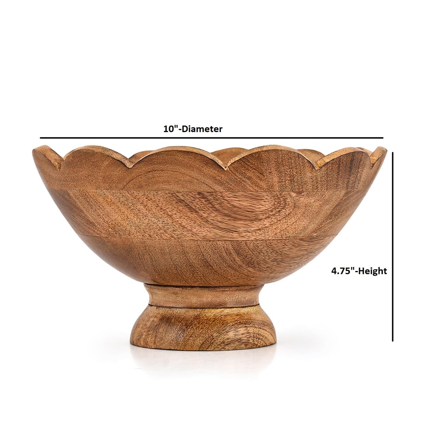 BHAVATU Salad Bowl Mango Wood Pedestal Fruit or Salad Bowl for Kitchen and Home Display & Table Centerpiece (10" X 10' X 4.75")