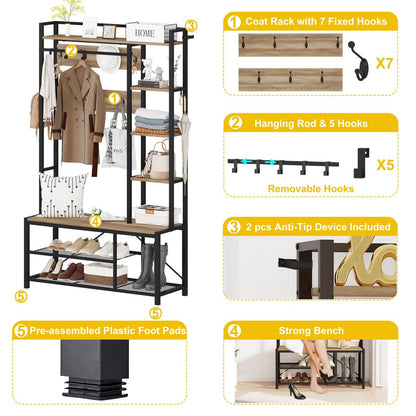 BON AUGURE 2-Piece Entryway Furniture Set, Console Table with Drawer and Coat Rack Hall Tree with Bench for Hallway or Living Room