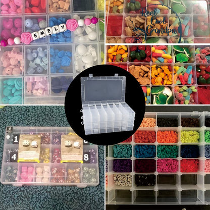 Tellyouwin 3Pack 28 Compartment Organizer Box with Parkical Adjustable Dividers, 28 Grids Plastic Storage Container for Jewelry, Craft DIY, Bead Organizer, Sewing, Dip Powder, Hair Accessories