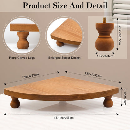 Corner Counter Wood Shelf, Rustic Pedestal Stand, Farmhouse Corner Shelves Stand, Tray Riser for Coffee Bar, Bathroom Countertop Organizer Corner, Centerpiece Display Riser for Kitchen (Wooden)