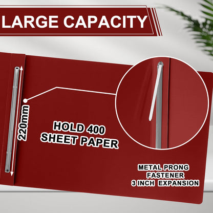 gisgfim 40 Pcs 11'' x 17'' Pressboard Report Cover 3" Capacity Metal Prong Paper Fastener with Compressor Presentation Binder Folder to Neatly Bind Reports Proposals Transcripts Document (Red)