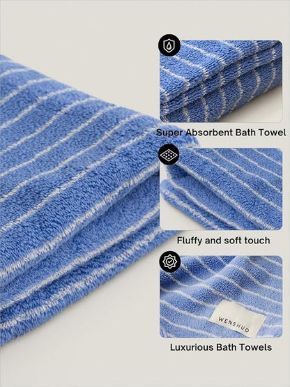 WENSHUO Azure Holiday-Striped Pure Cotton Hand Towel, 100% Combed Cotton