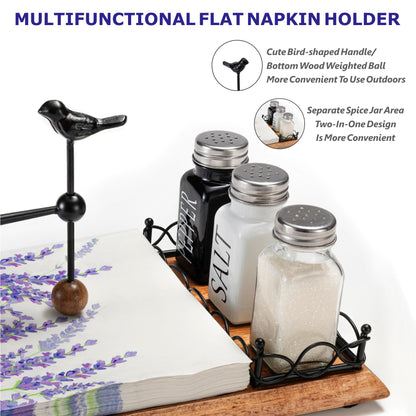 Charming Wooden Napkin Holder with Bird Design – Includes Space for Salt and Pepper Shakers – Multifunctional Black Napkin Holder for Table, Kitchen & Outdoor Use