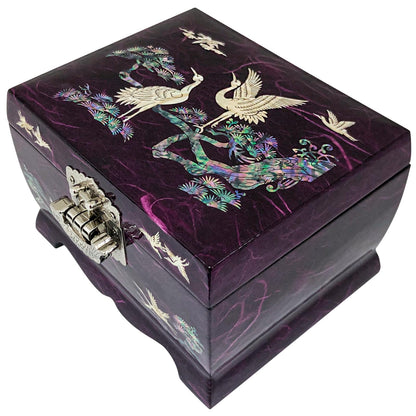 Fun-Store Nacre Inlay Mother of Pearl Music Jewellery Storage Chest Wooden Box Crane with Pin Tree Design Jewelry Mirror Box Keepsake Treasure Gift Box Trinket Case Organizer (Purple)