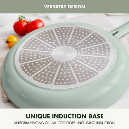 GreenPan Nova 12” Nonstick Frying Pan Skillet, PFAS-Free Ceramic Cookware, Durable Fast Heating, Induction Ready, Omelet & Eggs, Oven Safe to 600F, Dishwasher Safe, Pistachio Green