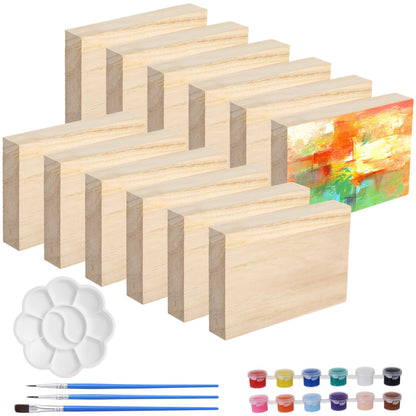 12-Pack Natural Wood Block Painting Kit, 6 x 4 x 1 in Unfinished Wood Board, Wooden Block for Crafts, Carving, Painting