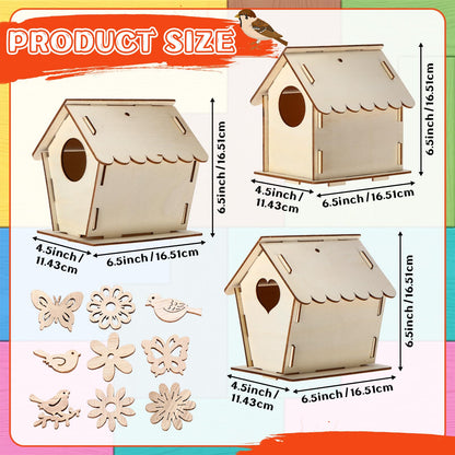 Tuanse 107 Pcs Wooden Birdhouse DIY Kits Includes 21 Unfinished Wood Mini Bird House 24 Watercolor Pen 50 Bird Butterfly Flower Slices 12 Animal Stickers for Adults DIY Craft Making Supplies(Classic)