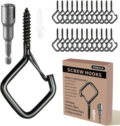 Viweolm 30 Pcs Black Eye Hooks Screw Heavy Duty,Ceiling Hooks for Hanging Plants,String Lights,Cup,Wind Chime,Bird Feeders. Plant Hanger Indoor&Outdoor