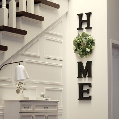 Wooden Home Letters with Wreath Artificial Eucalyptus Modern Decorative Hanging Farmhouse Sign for Living Room & Kitchen - Housewarming & Couple Gifts - Christmas Decoration