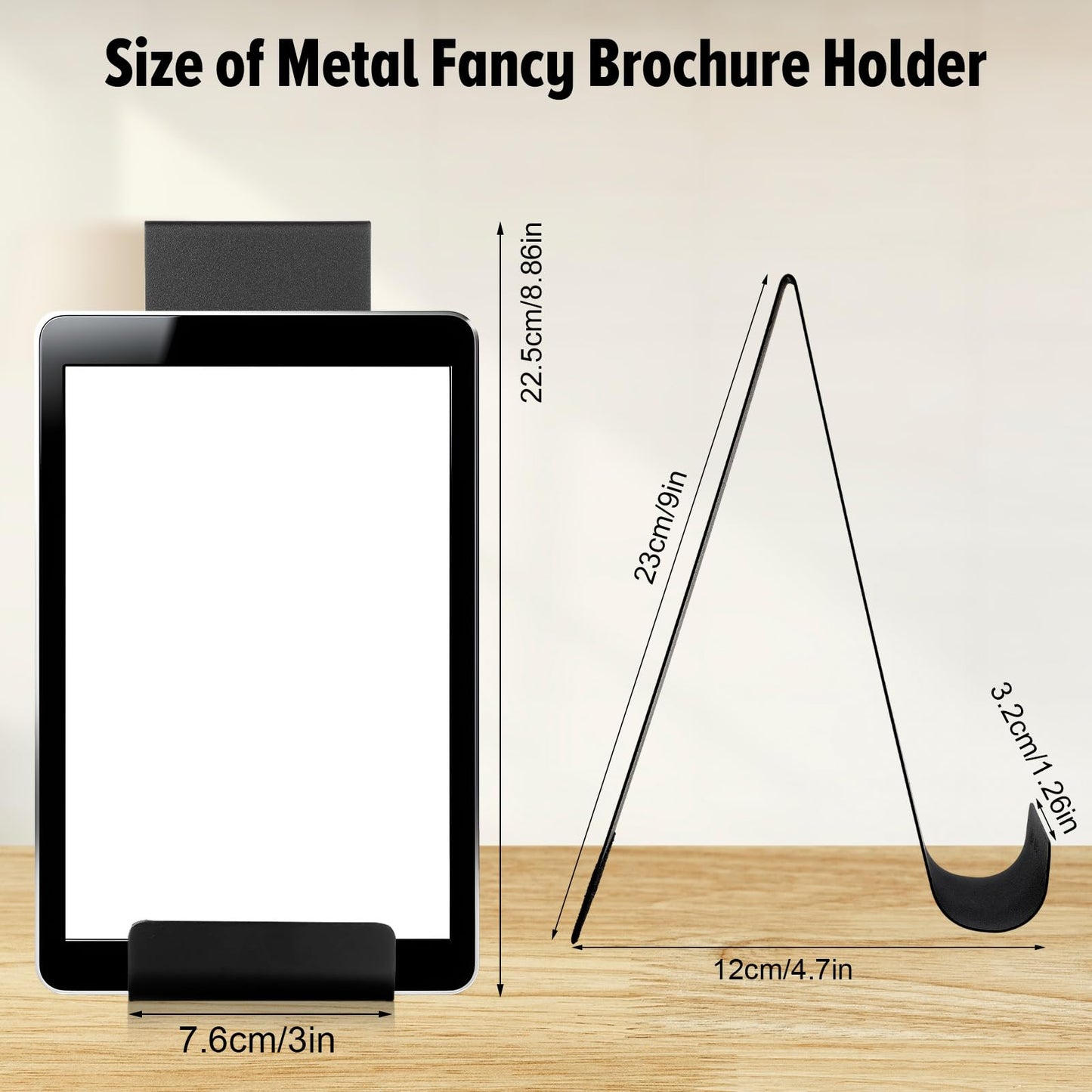 PercyEffie 4 Pcs Black Metal Brochure Holder, 8.9" Black Display Flyer Brochure Holder Stand, Heavy Duty Table Vertical Countertop Literature Organizer for Booklets Pamphlet Magazine Menu Journals