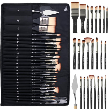 Nicpro 26pcs Paint Brush Set, Professional Paintbrushes with Palette Knife, Craft Paint Brushes for Acrylic Painting, Oil, Watercolor, Gouache & Canvas, Drawing & Art Supplies for Adults, Artists Gift