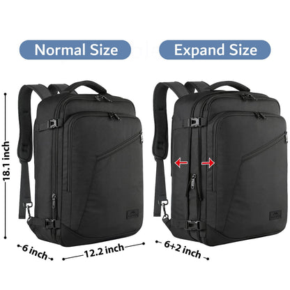 MATEIN Mens Travel Backpack, 27L Lightweight Carry on Backpack for Women, Expandable Business Backpacks, Waterproof Hiking Daypack for Outdoor Sports Rucksack Casual Daypack, Travel Essential, Black