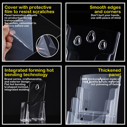 Voittozege 2 Pcs Acrylic Brochure Holder, 3 Tier 4-Inch Wide Clear Literature Holder, Clear Flyer Holder Pamphlet Display Stand Literature Booklet Holder for Wall and Counter Desktop Stand