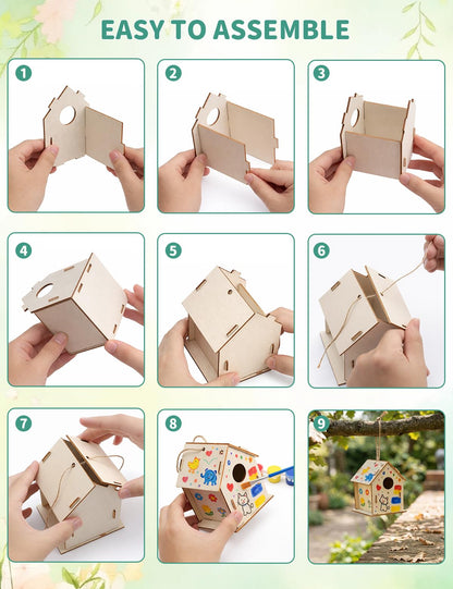 Zebrabox 18 Pack DIY Bird House Kits - 6 Styles Unfinished Wooden Birdhouse Craft Project for Class Party, Family Activity & Gift Arts and Crafts