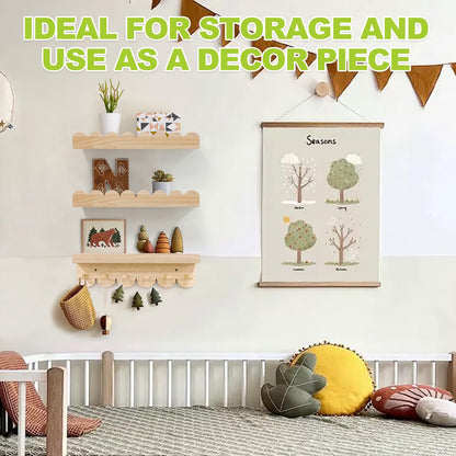 Varbonia Floating Nursery Book Shelves for Wall, 16'' Wood Book Shelf for Baby Boys Girls Bedroom Bathroom and Décor Storage, Wall Shelf for Books, Plants, Toys, Photo Frames (Wooden, 3 Pack)